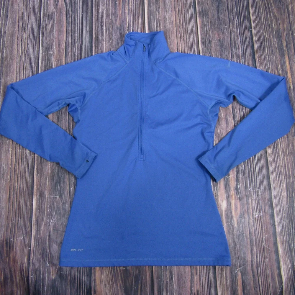 Nike Pro Womens Medium Blue Half Zip Top Running Gym Workout‎ Outdoor Hiking